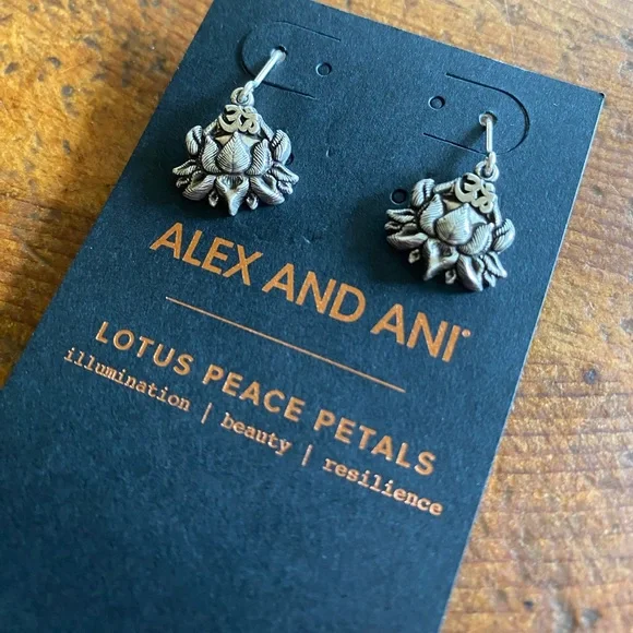 Alex and Ani Lotus Peace Petals Silver Pewter Color Earrings - Picture 1 of 10
